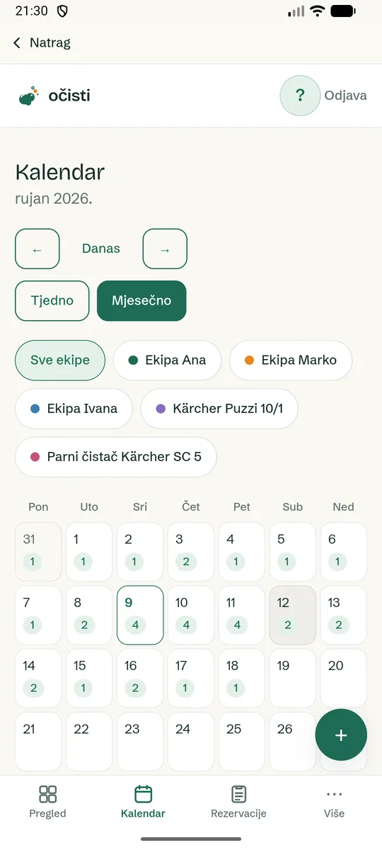 Monthly overview: how many jobs on each day, before you promise a slot.